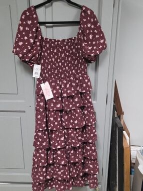 Crystal Doll Mauve Floral Tiered Midi Dress